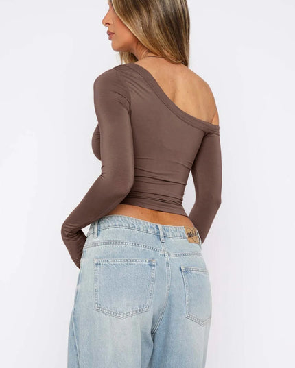 One Shoulder Long Sleeve Crop T-Shirt