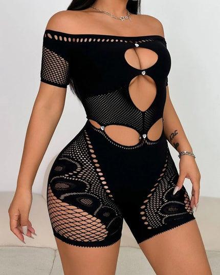 Cutout Off Shoulder Fishing Net Romper