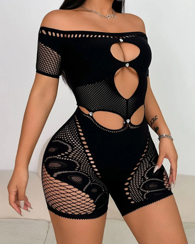 Cutout Off Shoulder Fishing Net Romper