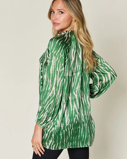 Double Take Full Size Printed Button Up Long Sleeve Shirt