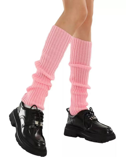 Ribbed Knit Leg Warmers Pink One Size
