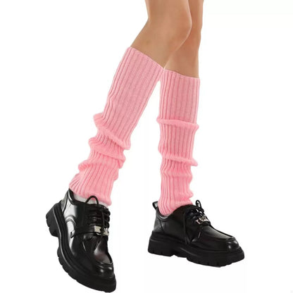 Ribbed Knit Leg Warmers Pink One Size
