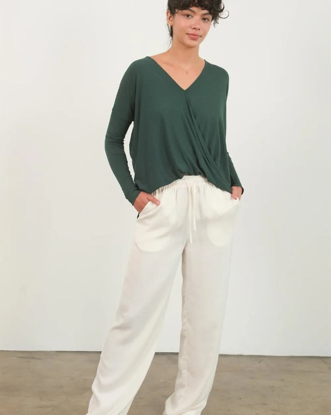 HYFVE Draped Drop Shoulder Long Sleeve Top