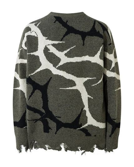 Men's Abstract Pattern Distressed Hem Sweater