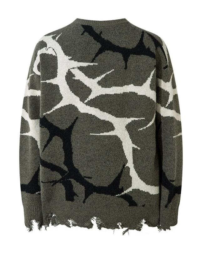 Men's Abstract Pattern Distressed Hem Sweater