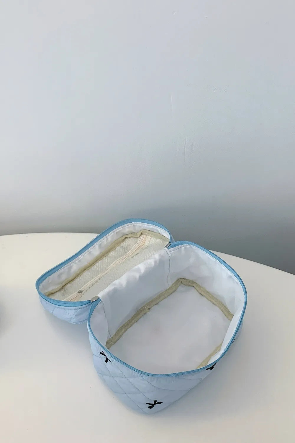 Bow Embroidered Quilted Storage Bag with Zip