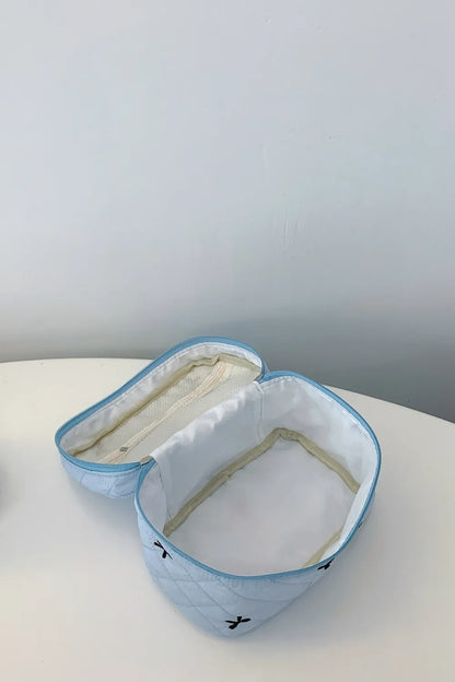 Bow Embroidered Quilted Storage Bag with Zip