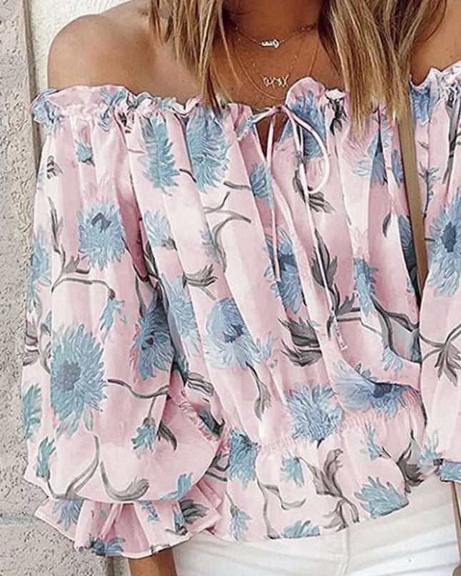 Off-Shoulder Floral Print Blouse