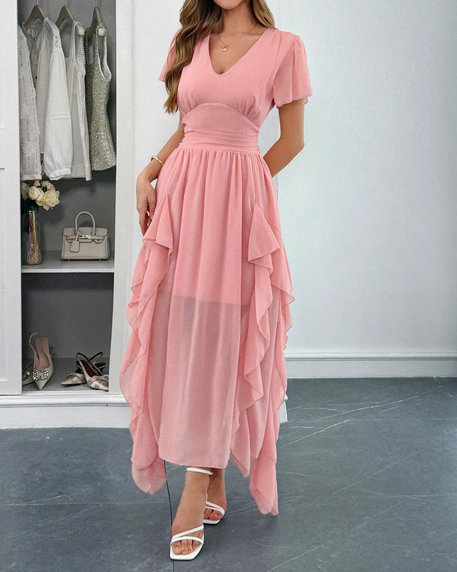 V-Neck Flutter Sleeve Dress
