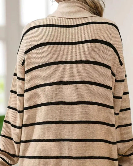 Striped Open Front Long Sleeve Cardigan