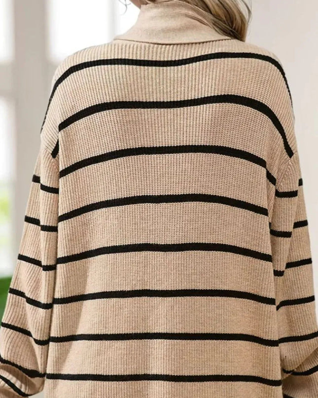 Striped Open Front Long Sleeve Cardigan