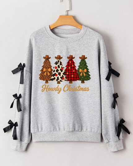 Howdy Christmas 4 Trees Ribbon Bow Decor Sweatshirt