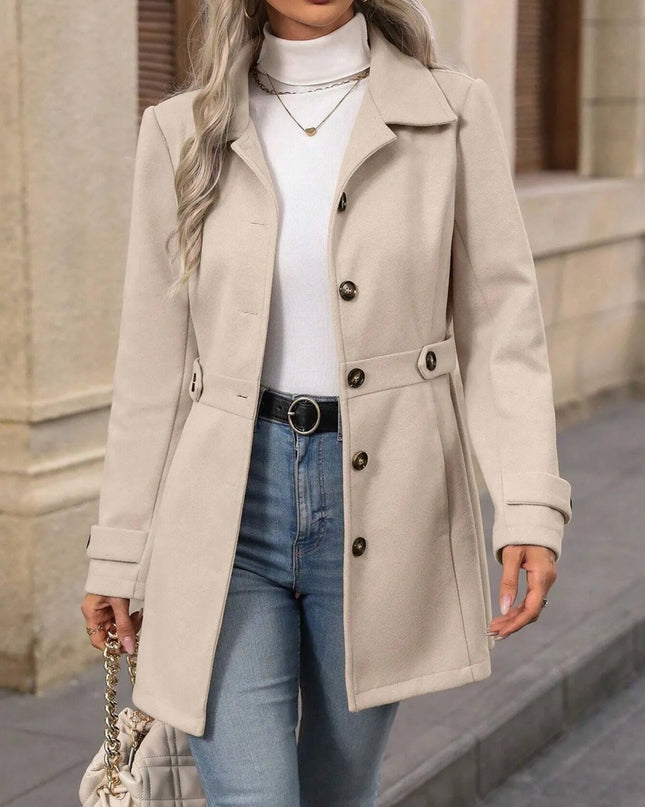 Button Up Long Sleeve Coat Apricot