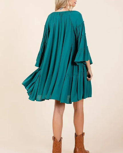 Mittoshop Frill Tie Neck Bell Sleeve Dress