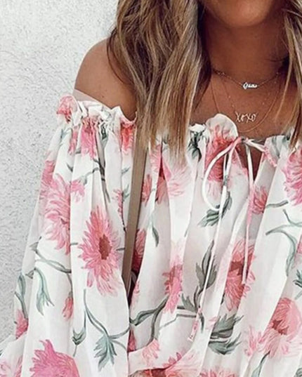 Off-Shoulder Floral Print Blouse