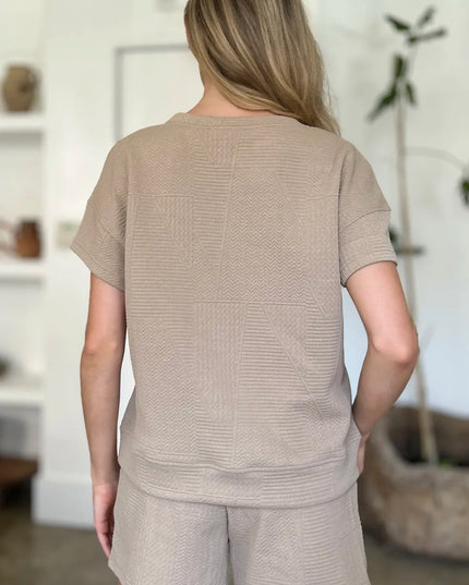 Double Take Full Size Texture Short Sleeve Top and Shorts Set