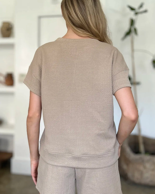 Double Take Full Size Texture Short Sleeve Top and Shorts Set
