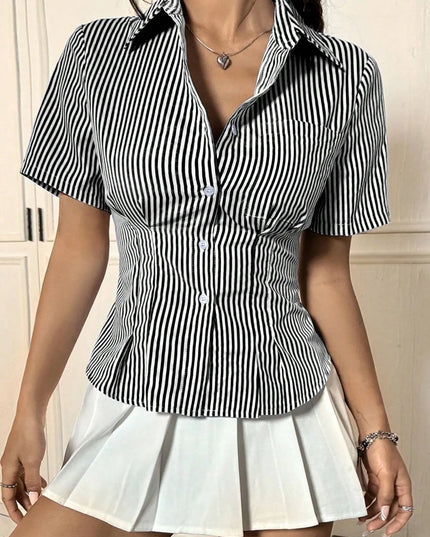 Gingham Short Sleeve Button-Up Shirt Black
