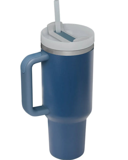 Stainless Steel Tumbler with Upgraded Handle and Straw Dark Blue One Size