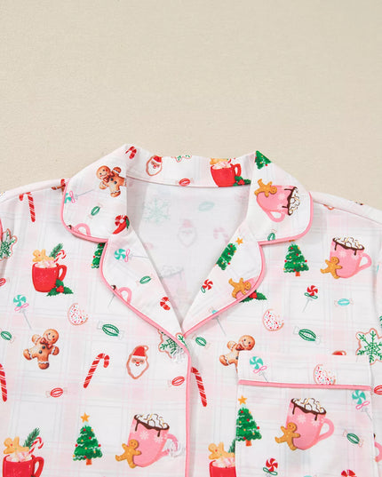 Christmas Spirit Cute Holiday Print Short Sleeve Shirt and Pants 2pcs Pajama Set