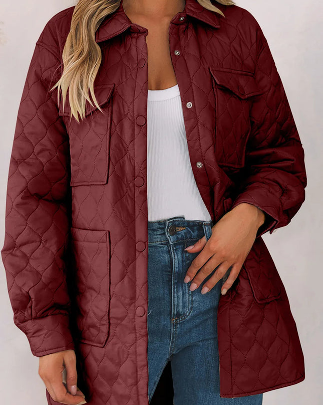 Snap Down Collared Winter Coat Burgundy