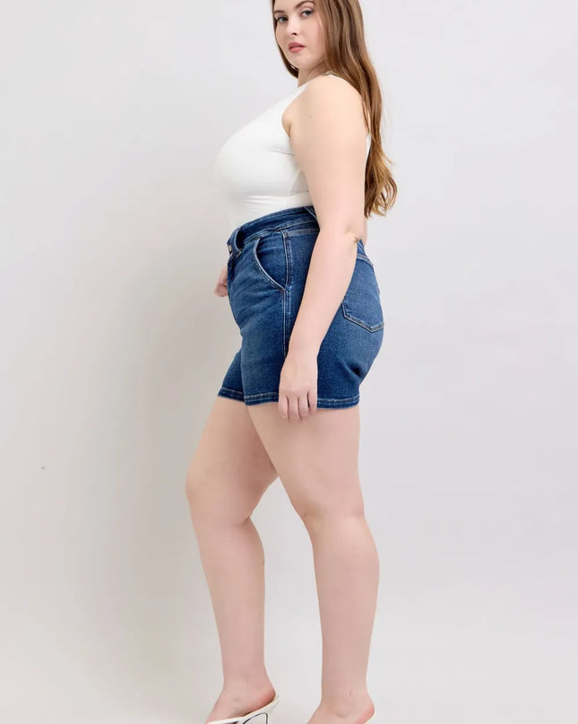 Judy Blue Full Size Double Button Waistband Denim Shorts Plus Size