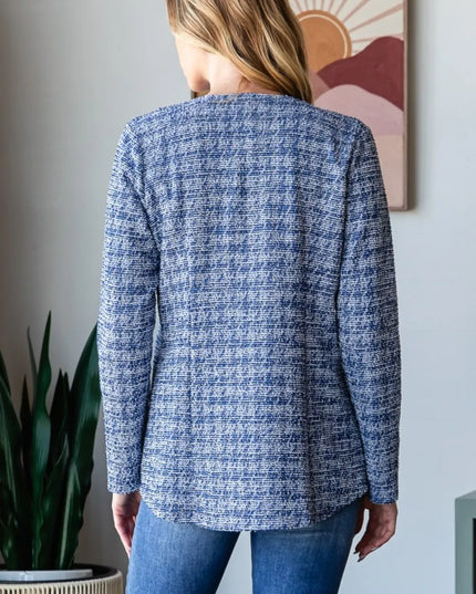 Heimish Full Size Houndstooth Tweed Open Front Blazer