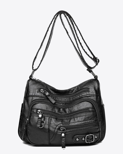 Multi-Pocket PU Leather Crossbody Bag Black One Size