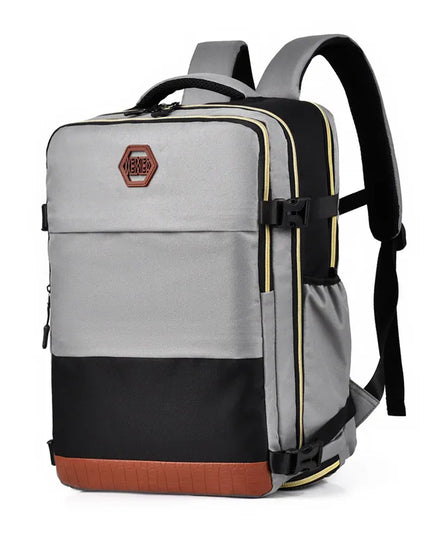Color Block Multi-Pockets Backpack Bag Light Gray One Size