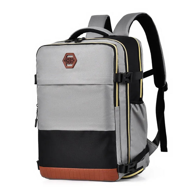 Color Block Multi-Pockets Backpack Bag Light Gray One Size