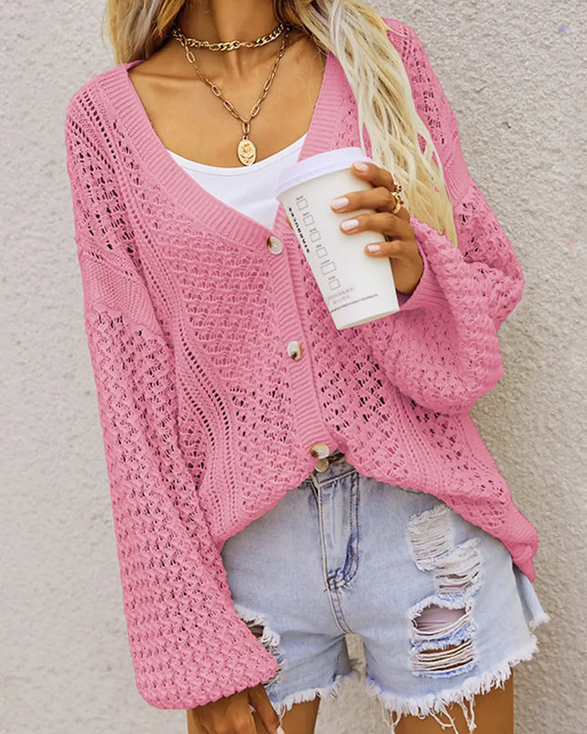Openwork Button Front Cardigan