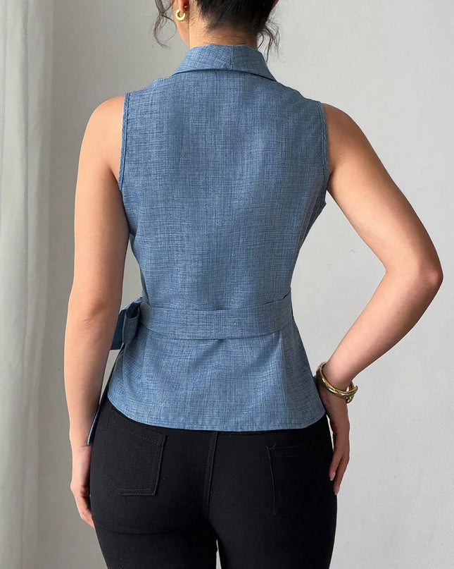 Sleeveless Tied Surplice Top