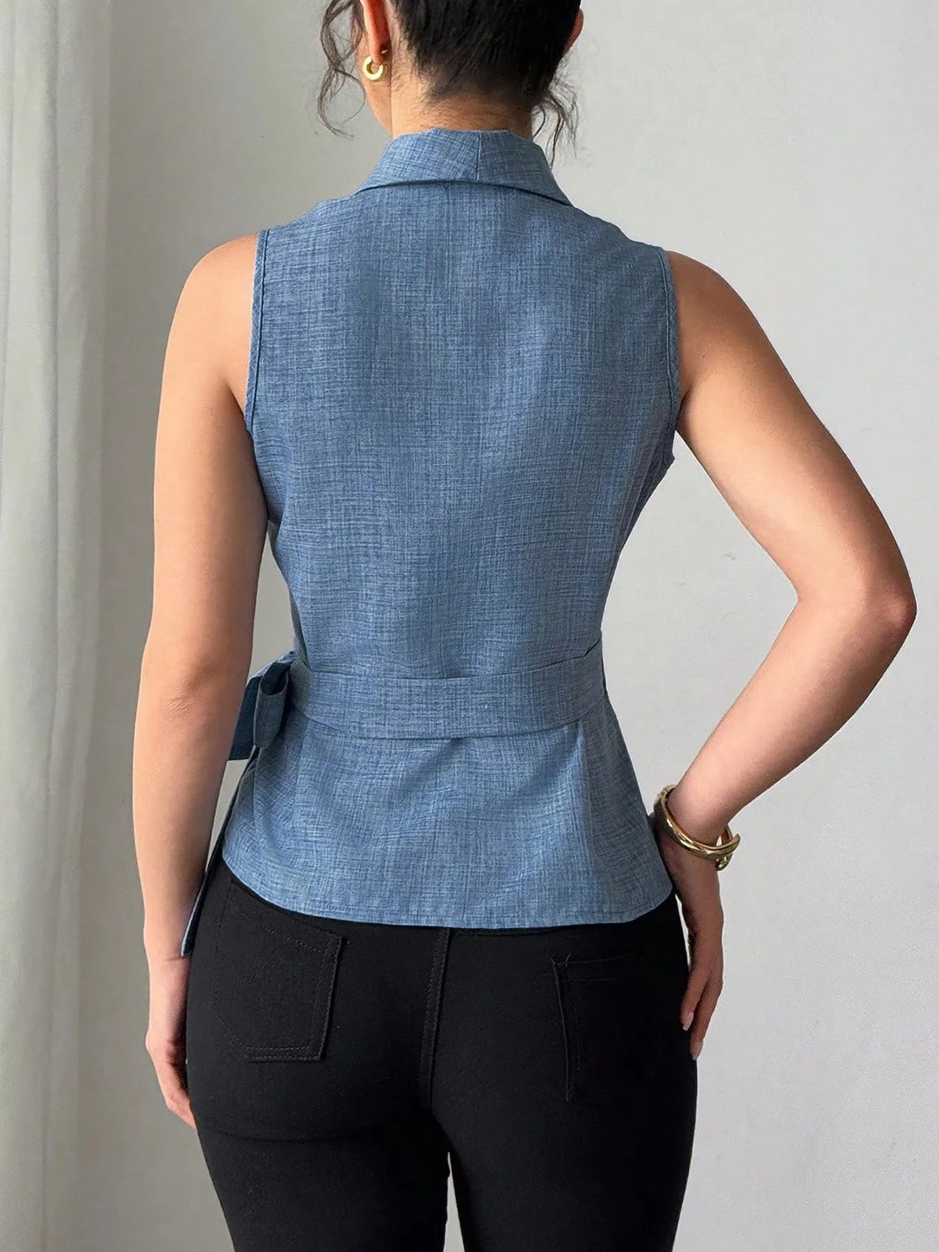 Sleeveless Tied Surplice Top