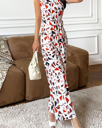 Printed Surplice Neck Sleeveless Jumpsuit