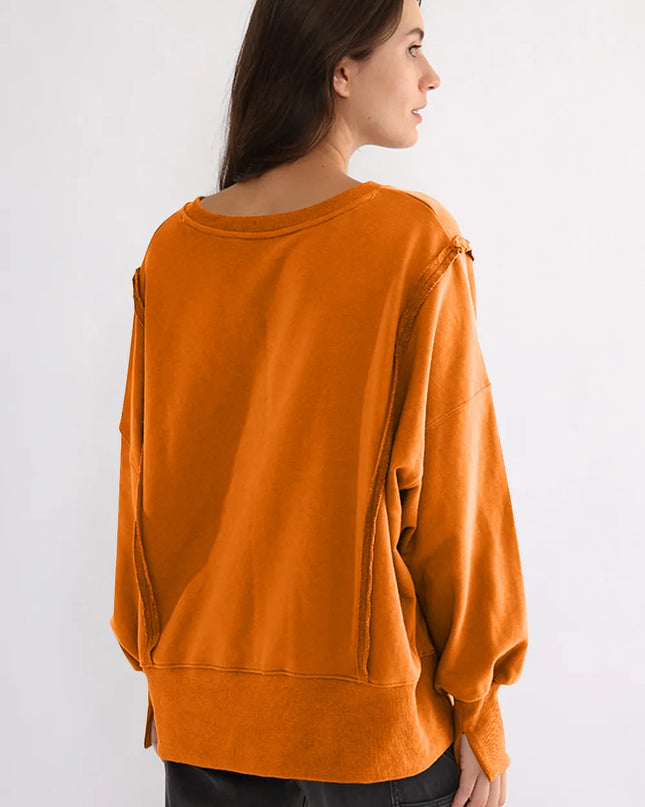 Exposed Seam High-Low Long Sleeve Sweatshirt