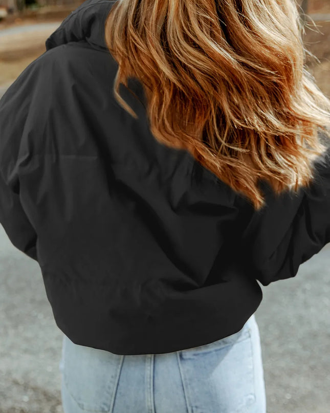 Zip Up Collared Neck Coat with Pockets