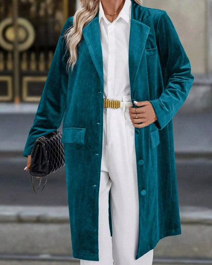 Lapel Collar Long Sleeve Longline Coat