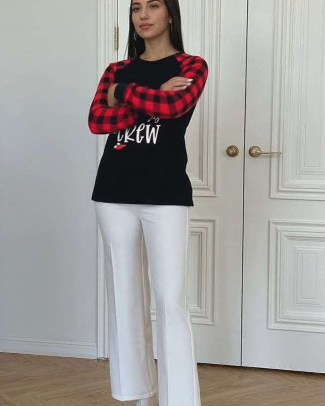 Family Christmas Pajamas - Letter Print Long Sleeve Top + Plaid Pants Sold Separately
