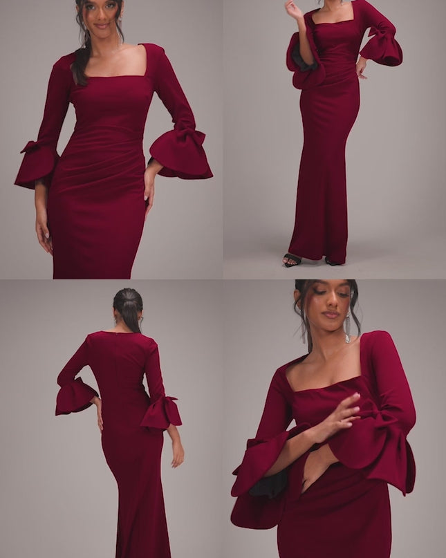 Petal Bow Sleeve Frill Maxi Dress - - DR4767