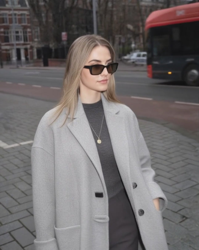 XWI Women's Elegant Double-Breasted Winter Coat - 100% Wool